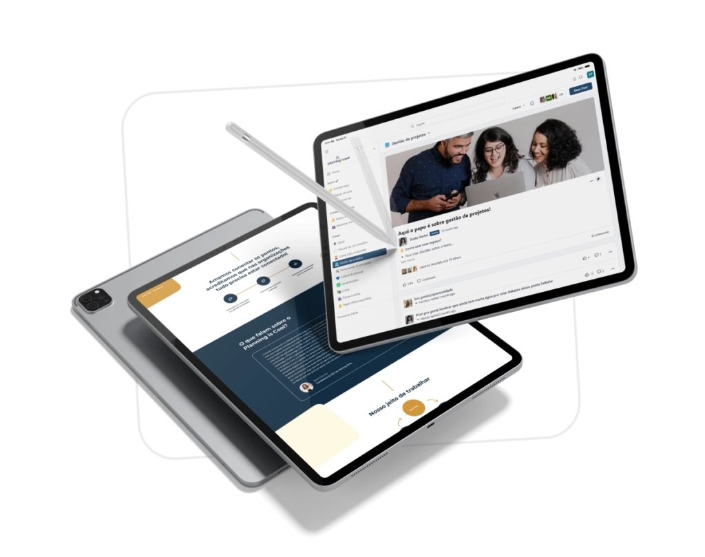 Mockup em dois tablets com o site da Planning aberto e a comunidade Imersão Gp na Prática
